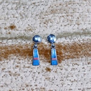 Vintage Silver & Gemstone Drop Earrings by Navajo Silversmith Betty Thomas Sanel